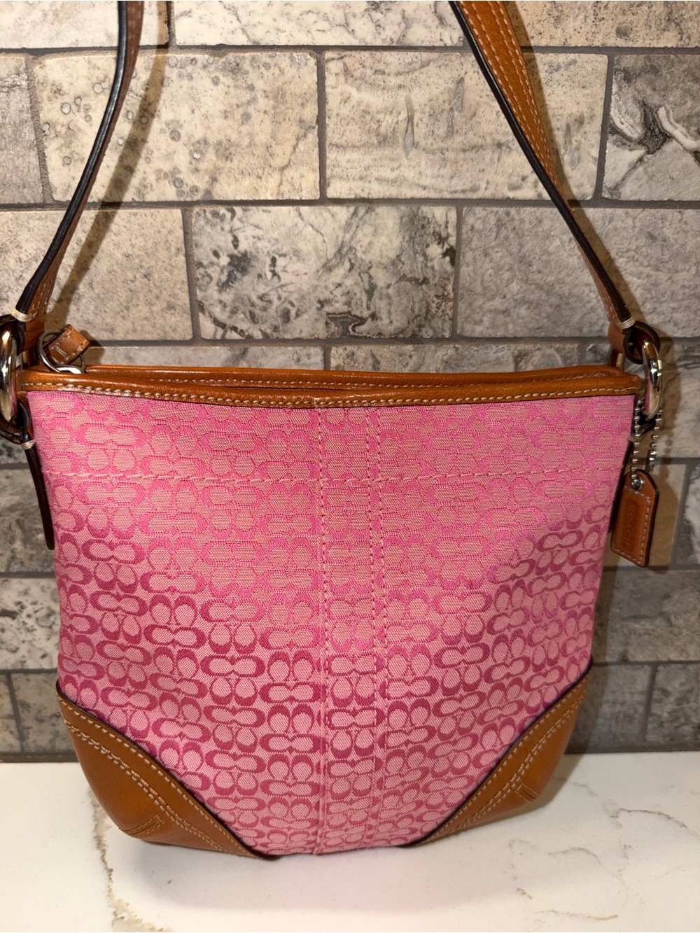 Coach Y2K Soho Hobo Pink Signature Canvas Shoulder Bag with Leather Accents